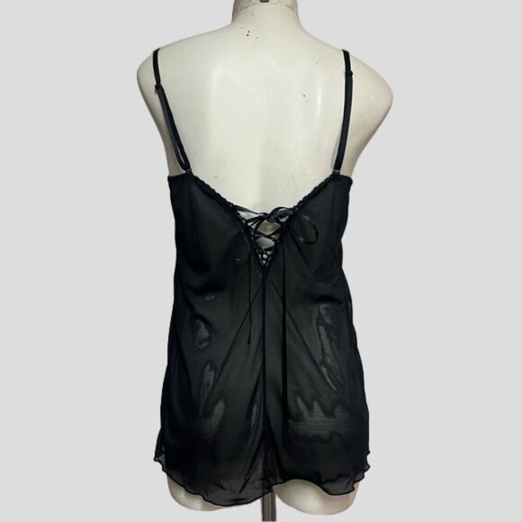 Black Sheer and Lace Babydoll Chemise Lingerie - Picture 2 of 10